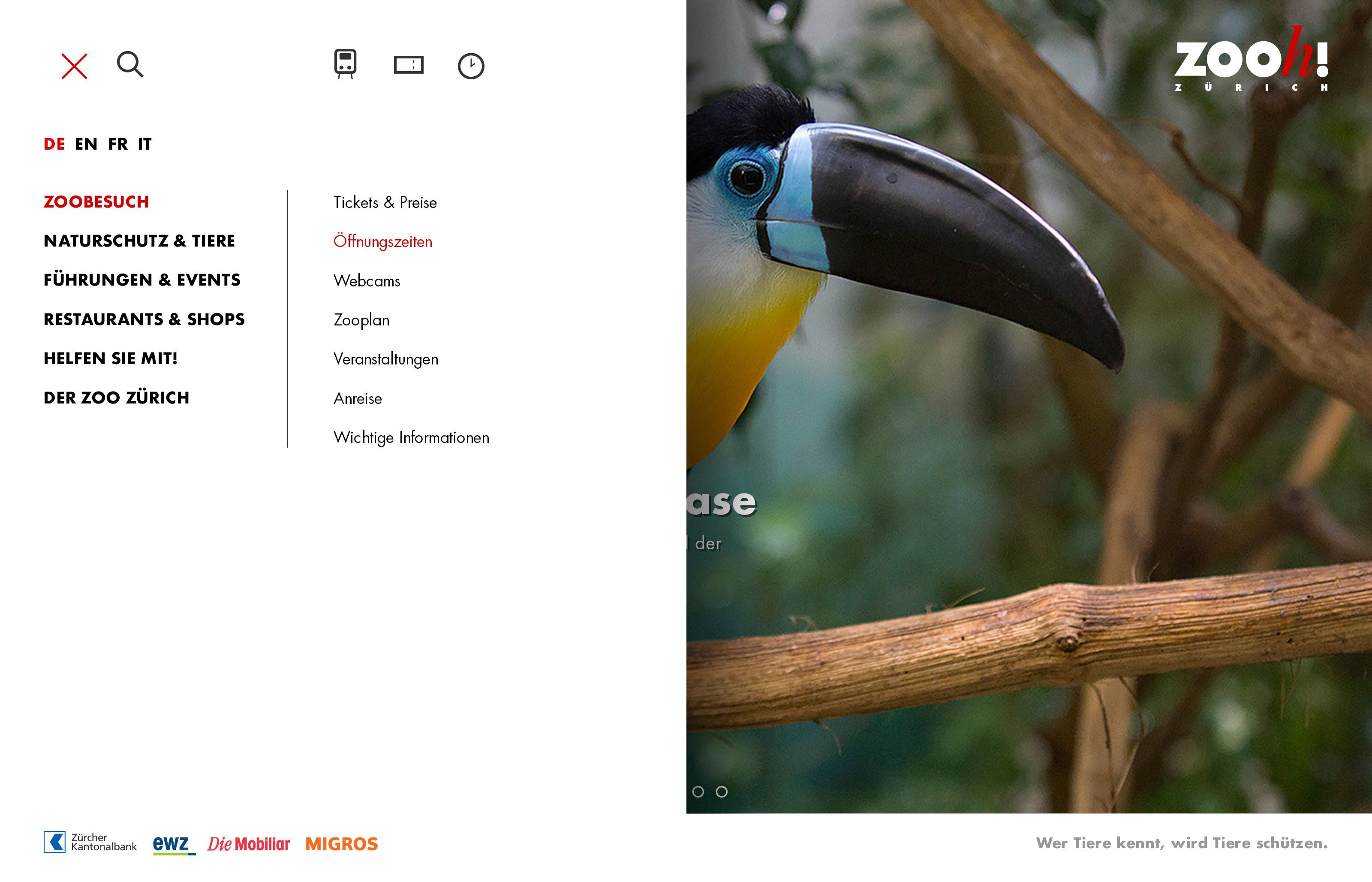 Zooh Zürich Desktop Menu